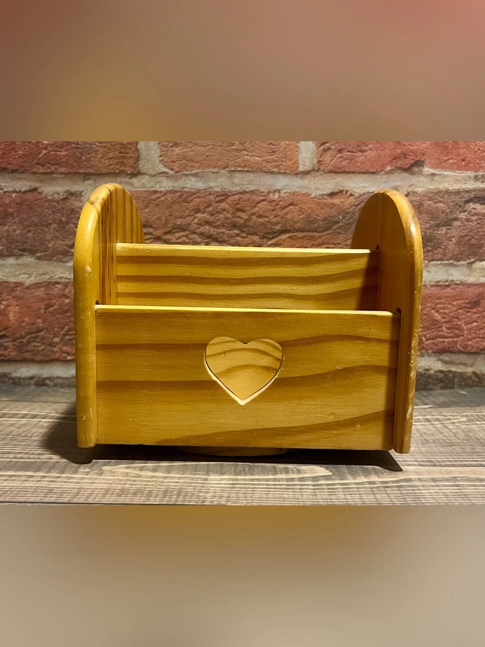 Wooden Heart Swivel Remote Caddy Organizer Cottagecore